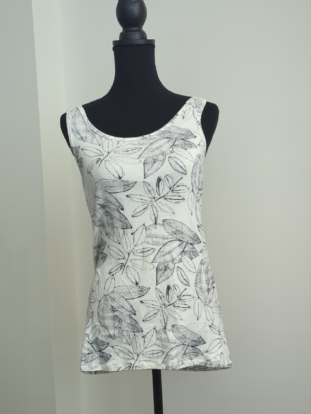 Merona Cream Tank with Navy Leaf Print